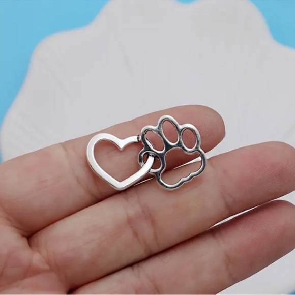 Stainless Steel Silver Interlocked Heart and Paw Necklace - Picture 3 of 8